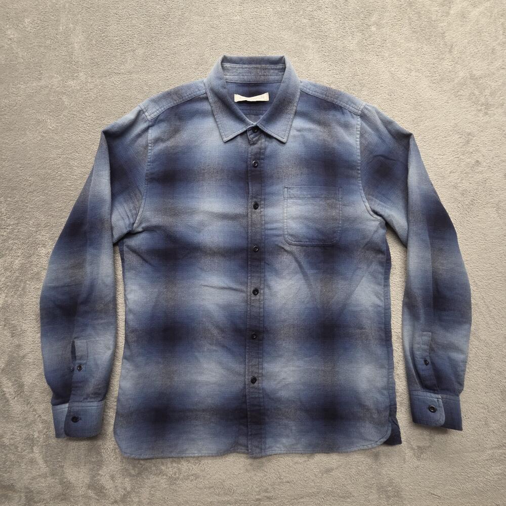 Outerknown Shirt Mens M Blue Plaid Long Sleeve Button Up Cotton Twill Regular